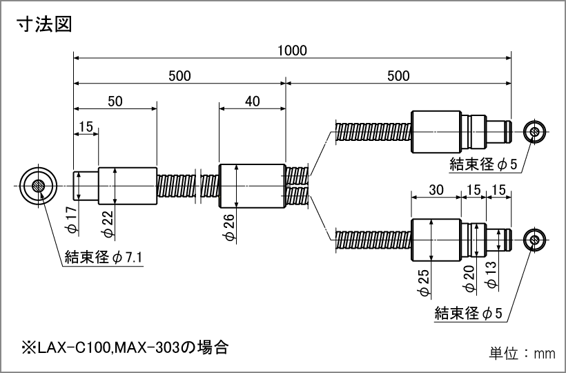 入射側2分岐ライトガイド寸法図